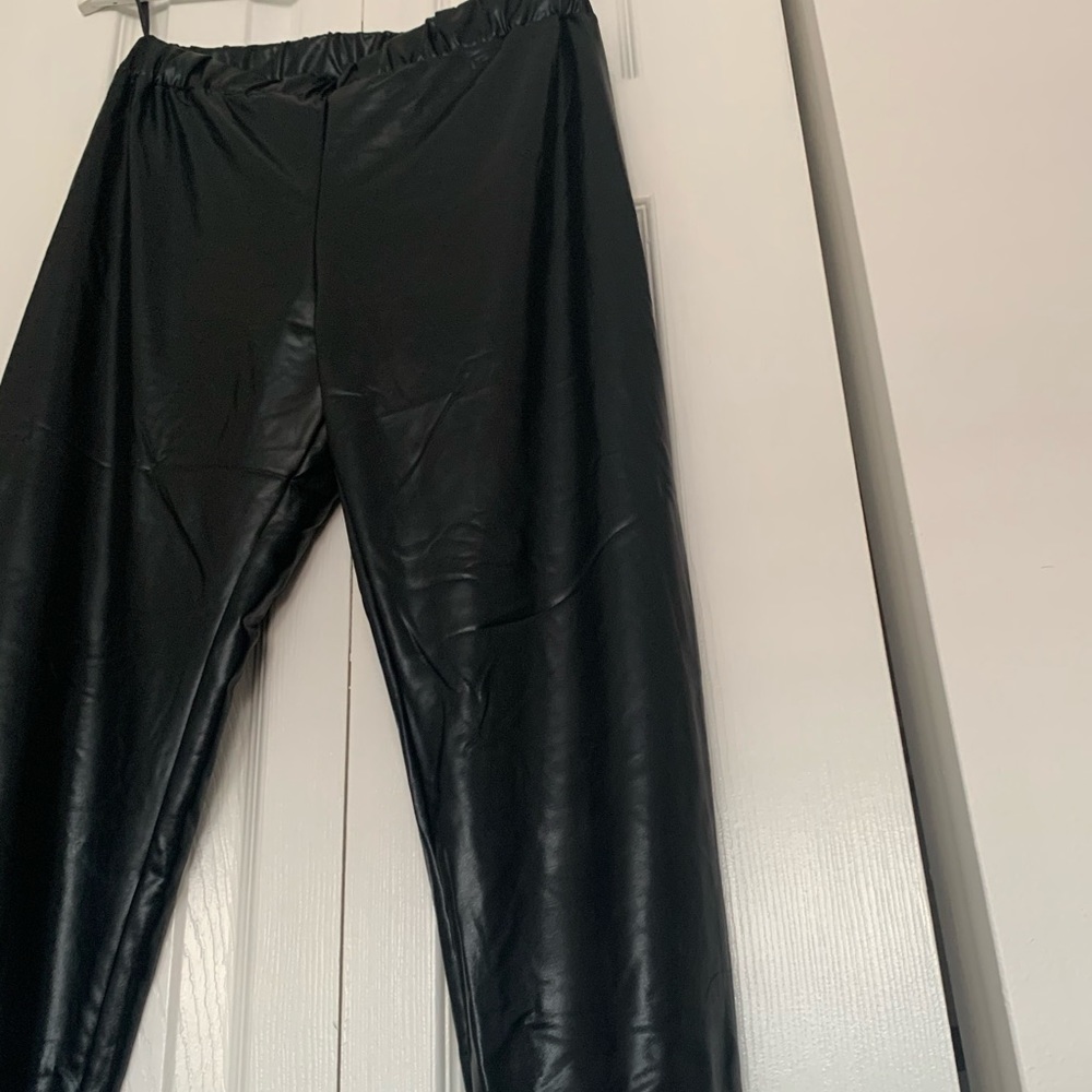 Black Faux Leather Joggers